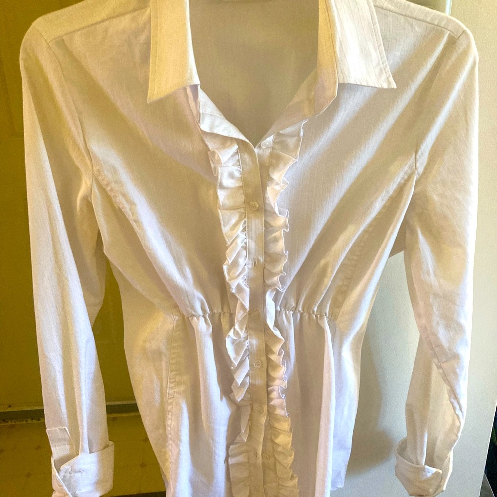 Long-sleeve White Ruffle Blouse
